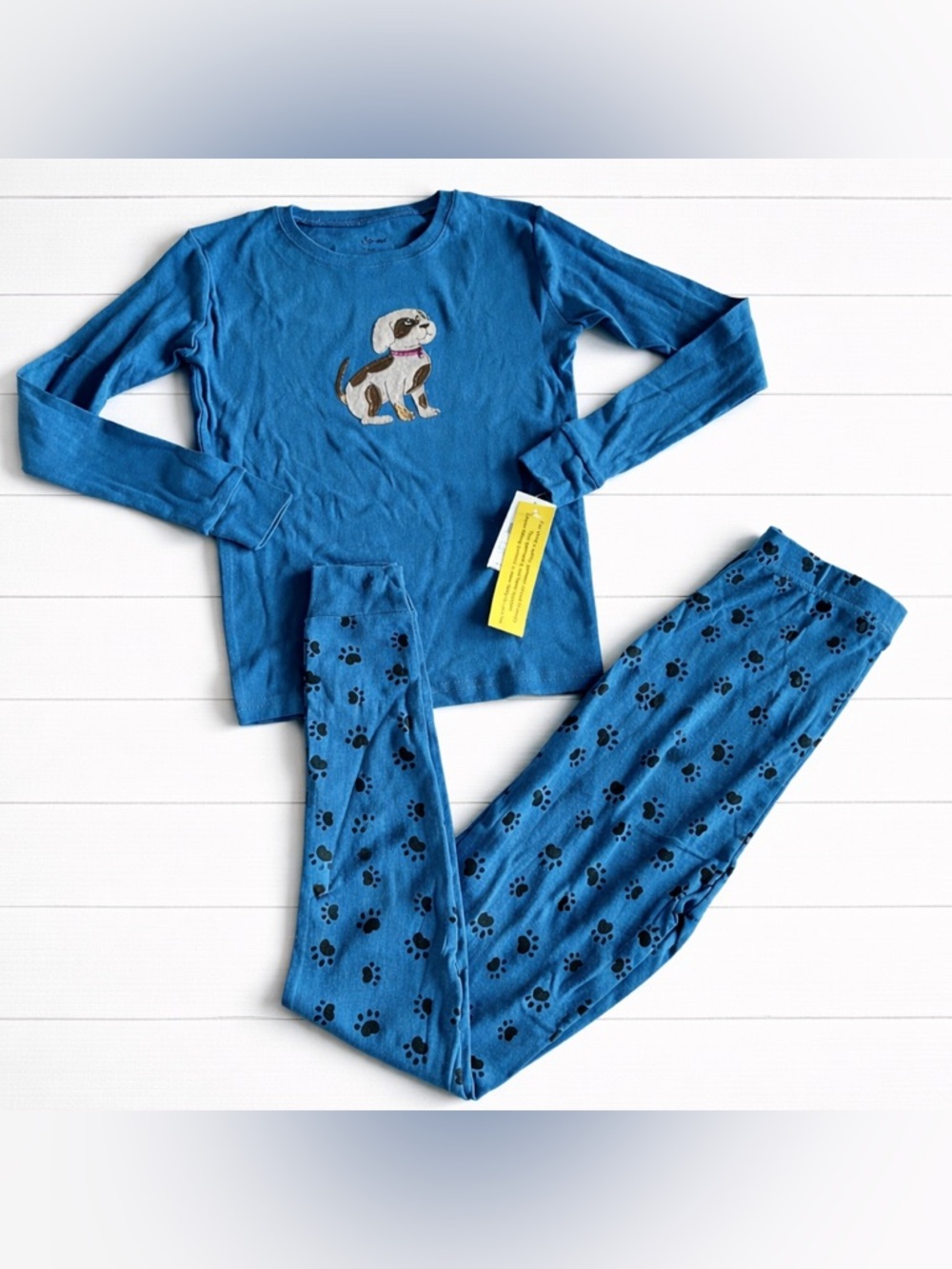 Leveret Pajama Set Blue Dog Paw Print Size 14 Years Girls NWT Shirt Pants long